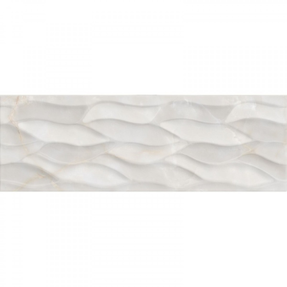 Tajmahal Decorado Hojas Onix 25×75 – Γυαλιστερό ανάγλυφο πλακάκι λευκής μάζας με μοτίβο φύλλων και απομίμηση όνυχας